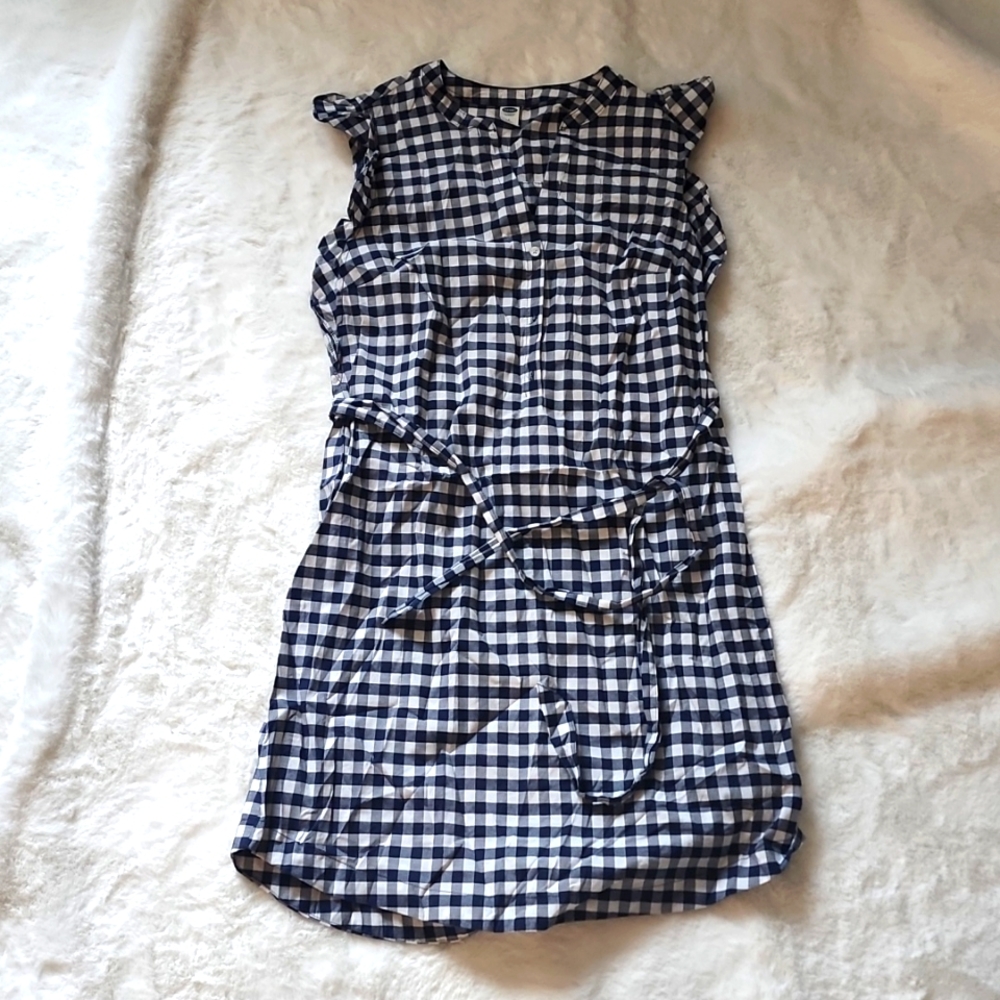 Gingham shirt dress with ruffle sleeve - Small